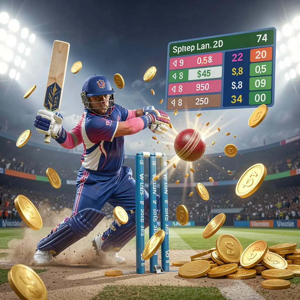 110NIX cricket match betting banner showing a cricket ball hitting wickets with dynamic motion under stadium lights, featuring a floating odds interface and coins in a premium sports atmosphere 110NIX cricket match betting banner showing a cricket ball hitting wickets with dynamic motion under stadium lights, featuring a floating odds interface and coins in a premium sports atmosphere